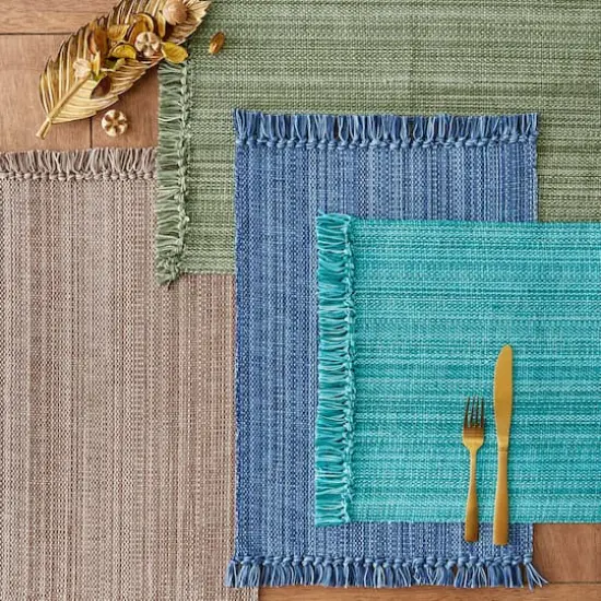 DII&reg; Variegated Fringe Cotton Placemats, 6ct. Teal {8}