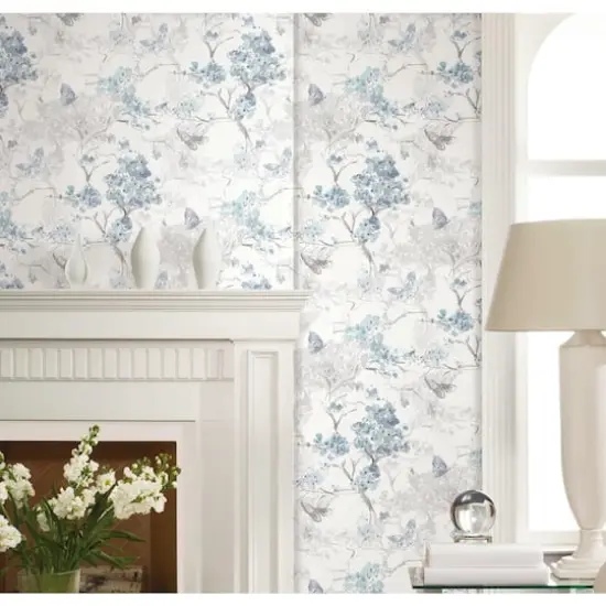 RoomMates Cherry Blossoms Peel & Stick Wallpaper Blue and white {5}