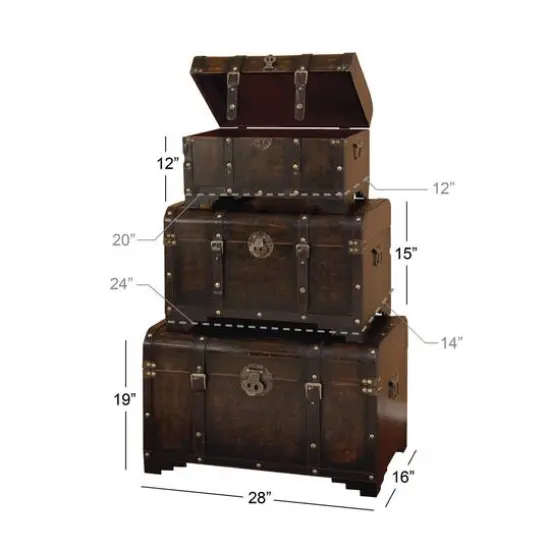 Set of 3" Brown Wood Traditional Trunk, 28", 24", 20" {8}