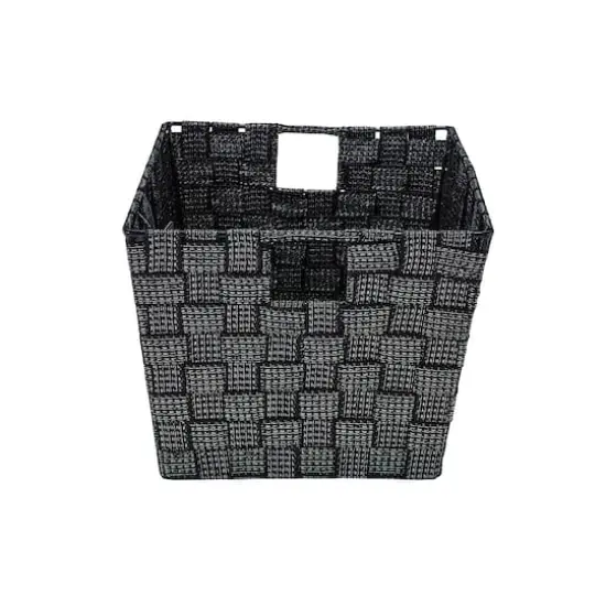Simplify Medium Black/Silver Lurex Striped Woven Storage Bin {4}