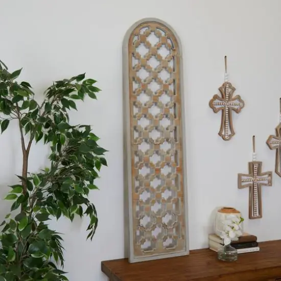 Brown Wood Carved Trellis Geometric Wall Decor 13" x 1" x 49" {7}