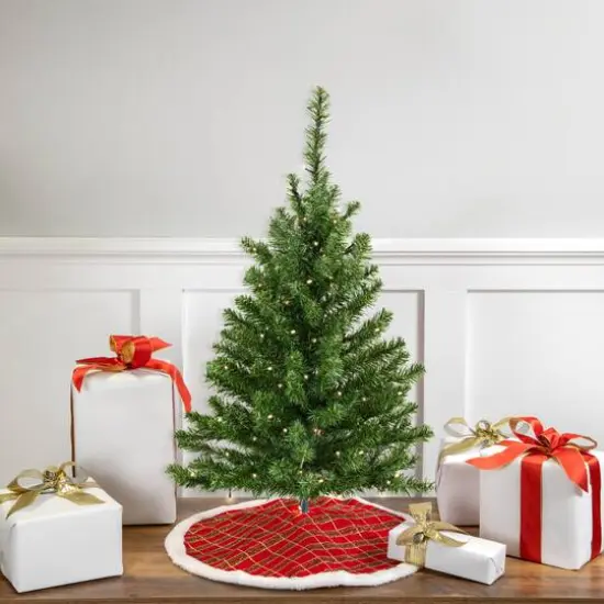 3ft. Pre-Lit Canadian Pine Medium Artificial Christmas Tree, Clear & White LED Lights {3}