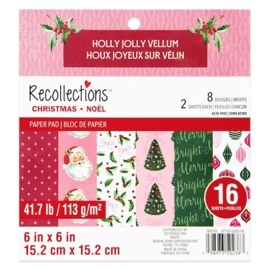 6" x 6" Holly Jolly Vellum Paper Pad, 16 Sheets by Recollections&trade; {1}