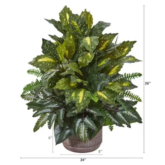 26" Mixed Green Leaf Artificial Plant in Stoneware Planter {3}