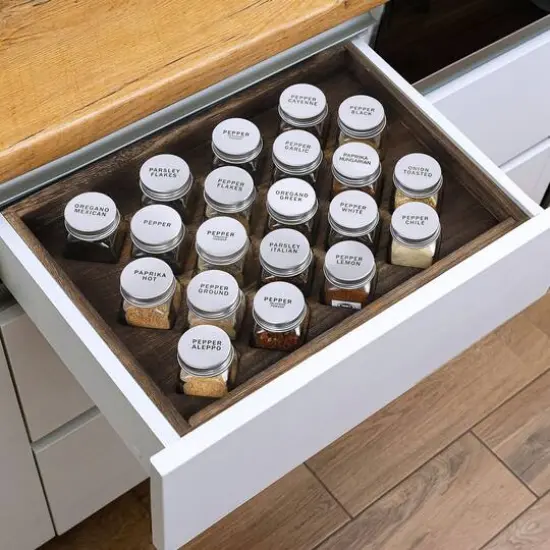 Freestanding Countertop Spice Shelf Holder with 20 Glass Jars Dark Brown {6}