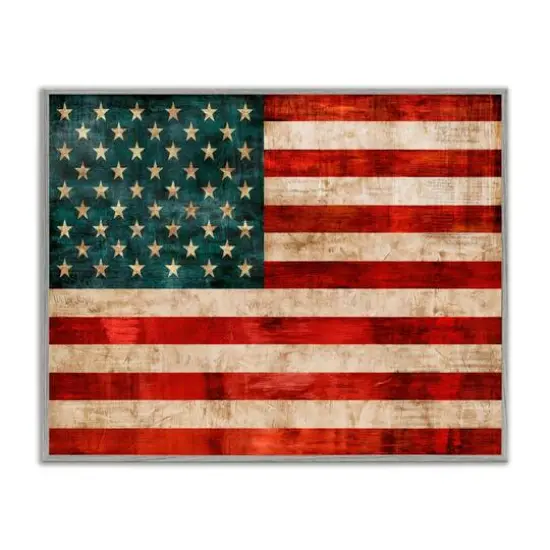 Stupell Industries US American Flag Rustic Pattern Framed Giclee Art Gray {1}