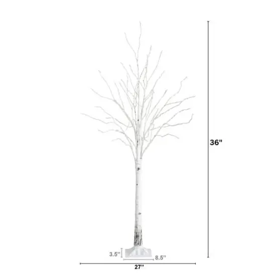 3ft. Pre-Lit White Birch Artificial Tree, Warm White LED Lights {10}