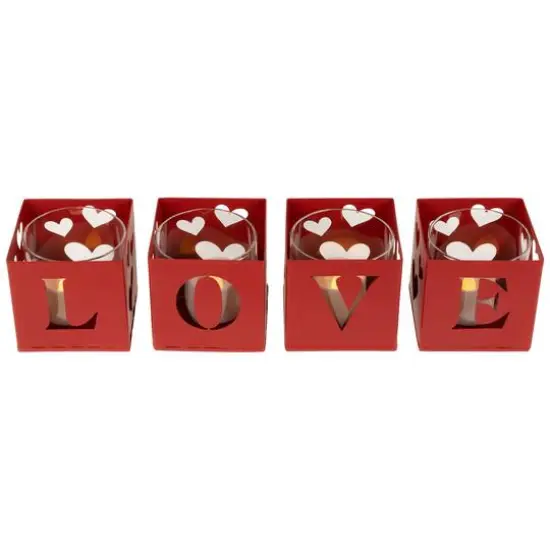 Valentine's Day Red Love Blocks Metal Votive Candle Holders Set {6}