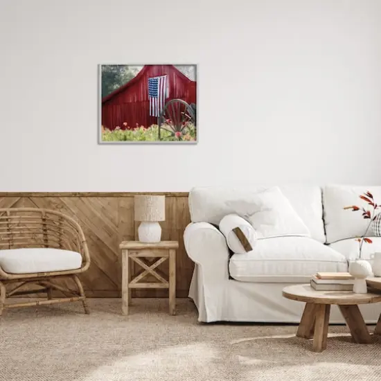 Stupell Industries Red Barn with American Flag Framed Giclee Art Gray {3}