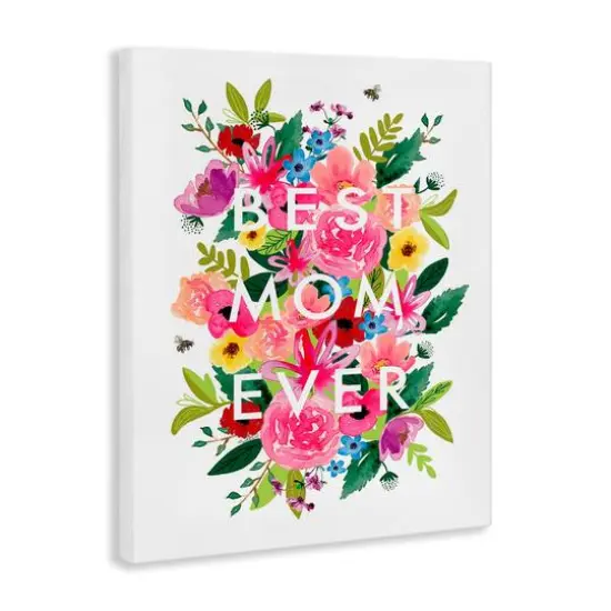 Stupell Industries Floral Best Mom Ever Canvas Wall Art {4}