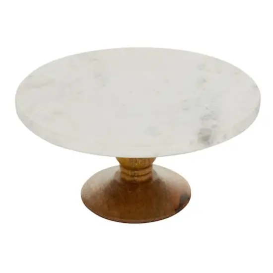 12" White Marble & Natural Wood Serving Tray {3}