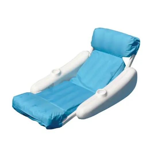 66" Inflatable Blue & White Swimming Pool Floating Lounge Seat {1}
