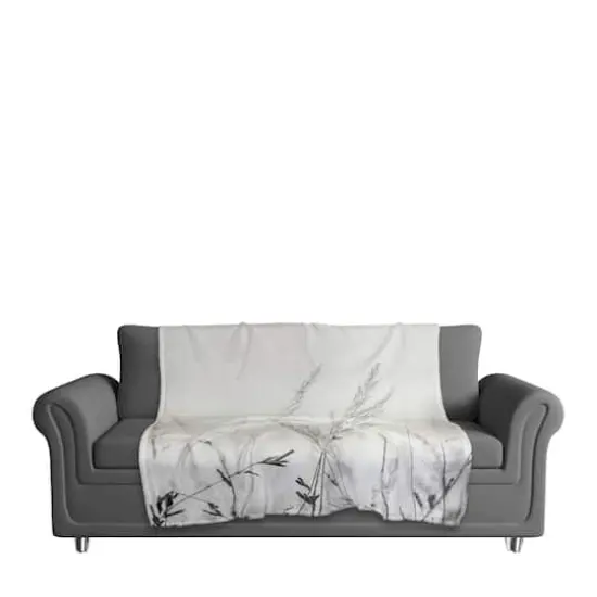 50" x 60" Black & White Field Grasses Coral Fleece Blanket {3}