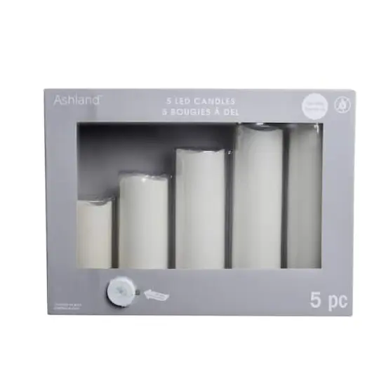 White 5 Piece LED Wax Pillar Candle Set by Ashland&reg; {1}
