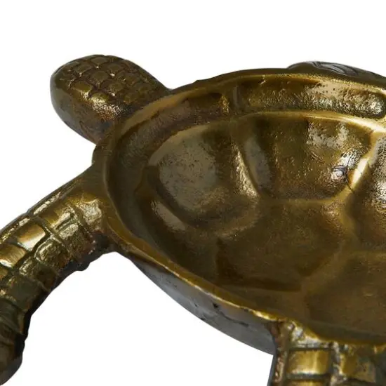 Hello Honey&reg; 8.5" Antique Gold Finished Coastal Aluminum Tortoise Serving Dish {4}