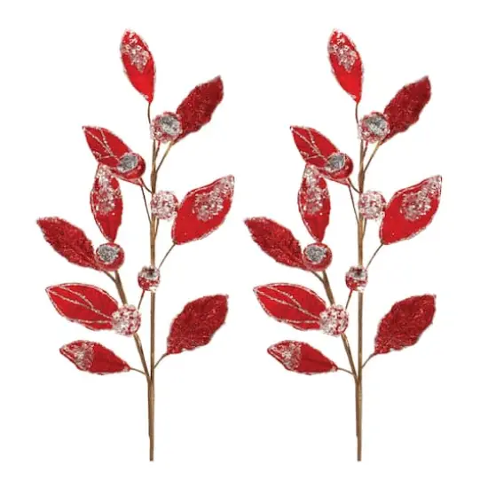 29.5" Beaded Leaf Stems, 2ct. Red {1}