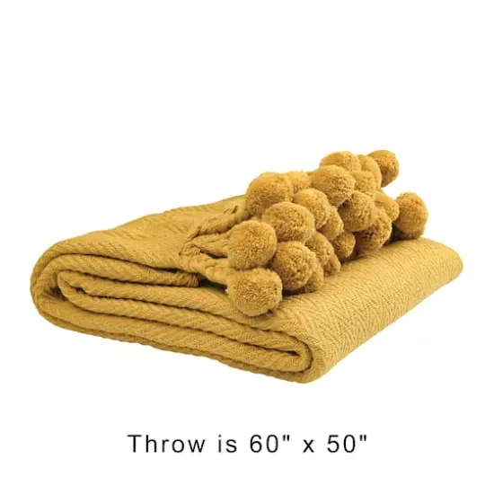 Hello Honey&reg; Woven Cotton Pom Pom Throw Gold {8}