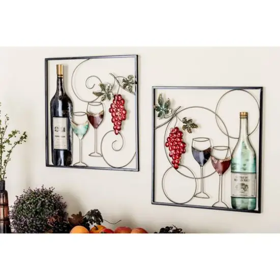 Set of 2 Multi Colored Metal Traditional Wine Wall Decor, 20" x 20" {6}