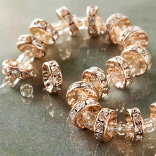 Rose Gold Rhinestone Studded Rondel Beads, 10mm by Bead Landing&trade; {3}