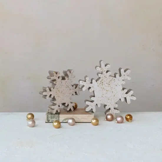 Hello Honey&reg; 11" Cream & Gold Mango Wood Snowflake Accent {3}