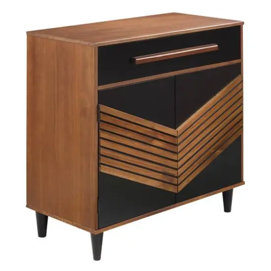 Walker Edison 32" Black & Brown Chevron Wood Detail Accent Cabinet {1}