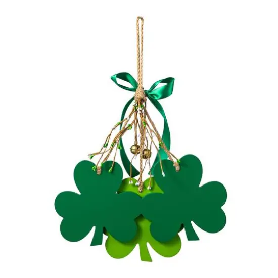 Glitzhome&reg; 18.5" St. Patrick's Wooden Shamrock Door Hanger {8}