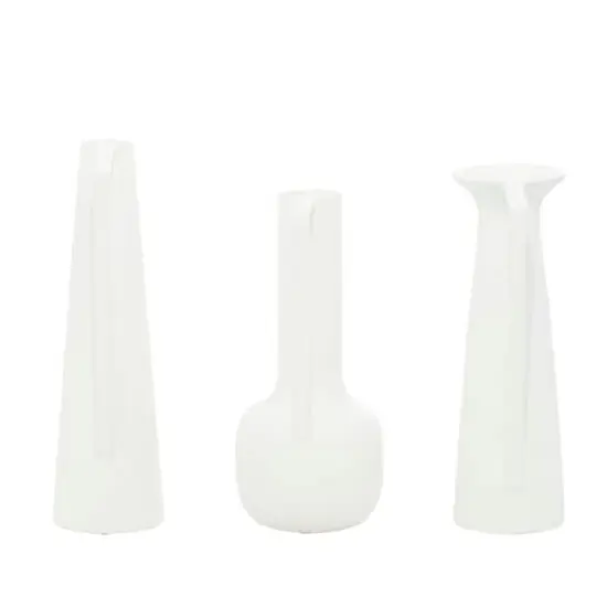 CosmoLiving by Cosmopolitan Set of 3 White Ceramic Modern Vase, 13", 12", 11" {5}