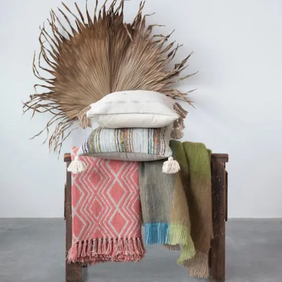 Hello Honey&reg; Pink Geometric Design & Fringe Recycled Cotton Blend Throw Blanket {3}