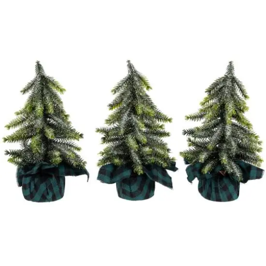 9" Unlit Iced Downswept Pine Artificial Christmas Tree Set {1}