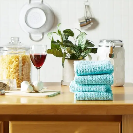 DII&reg; Solid Aqua Waffle Terry Dishtowel, 4ct. {5}