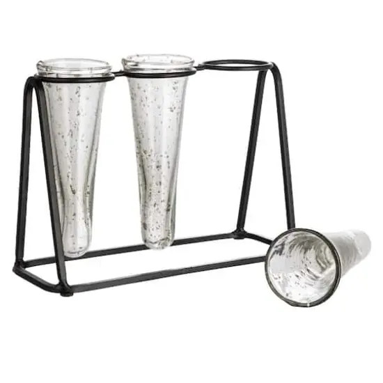 Hello Honey® Bloomingville 9" Test Tube Vases in Black Metal Stand {5}
