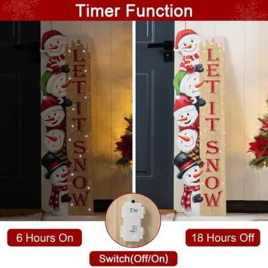 Glitzhome® 41.75" Lighted Wooden Christmas Stack Snowman Porch Decor with Timer {4}