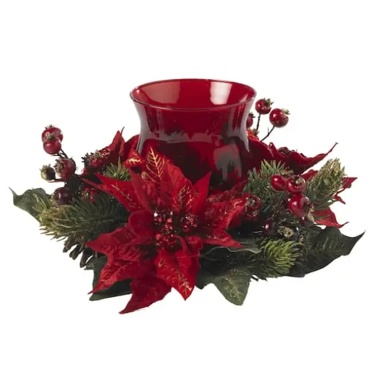 13" Poinsettia & Berry Candelabrum Artificial Arrangement {1}