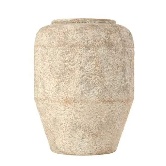 12" Beige Metal Handmade Antique Style Distressed Vase {4}