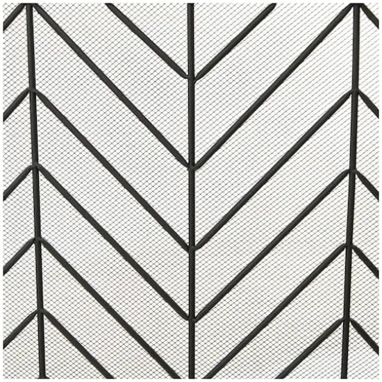 Black Metal Foldable Mesh Netting 3 Panel Geometric Fireplace Screen with Chevron Pattern 52" x 1" x 31" {4}