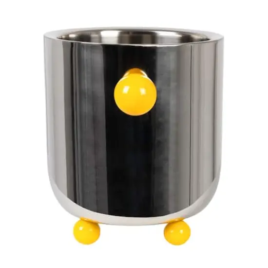 Hello Honey Stainless Steel Ice Bucket with Citron Color Enameled Ball Handles and Feet, Silver {11}