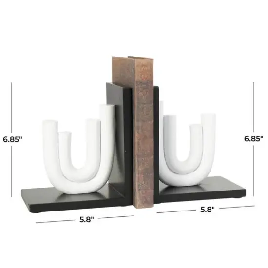7" White MDF Abstract Layered U-Shaped Bookends with Black Stands Set {4}