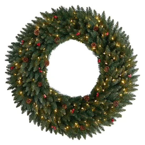 4ft. Clear LED Lights Flocked Artificial Christmas Wreath With Pinecones & Berries {1}