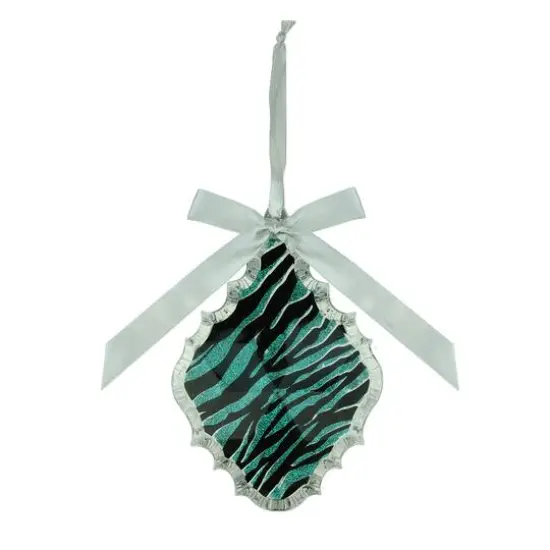 Teal Green & Black Glitter Zebra Print Teardrop Prism Ornament {3}