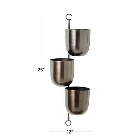 25" Dark Silver Metal Contemporary 3-Pot Hanging Planter {7}