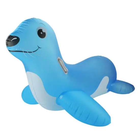 46" Blue Sea Lion Inflatable Ride-On Pool Float with Handles {1}