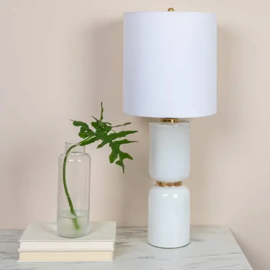 Hello Honey&reg; 2ft. Stacked Glass Base Table Lamp with White Cotton Drum Shade {3}