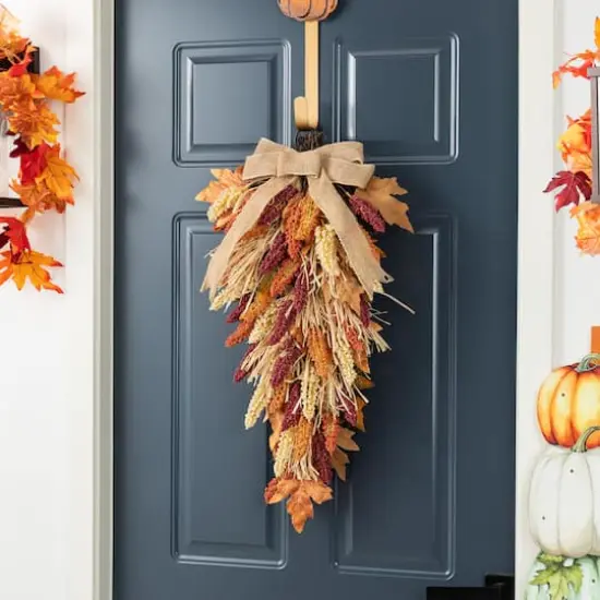 Glitzhome&reg; 28" Fall Sorghum Swag Includes a Black Metal Wreath Hanger {4}