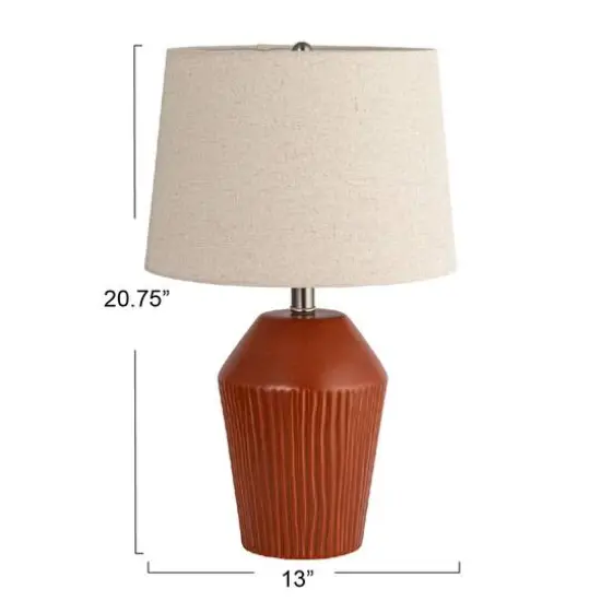 Hello Honey&reg; 21" Brown Ribbed Round Stoneware Desk Lamp {4}