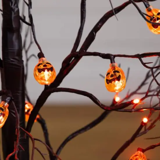 3ft. Pre-Lit Artificial Halloween Black Twig Tree with 18 Orange LED Pumpkin Shaped Lights {8}