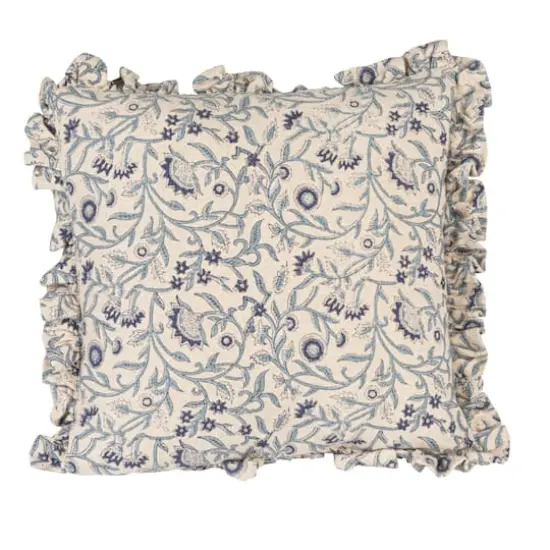 Hello Honey&reg; 18" Blue & White Floral Accent Pillow with Ruffled Edges {7}