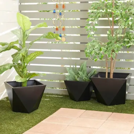Black Modern Planter, Set of 3" 19", 16", 14" {9}