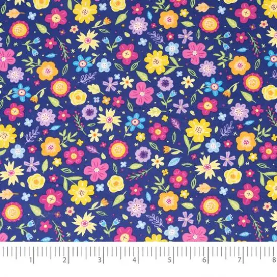 SINGER Bright Floral on Blue Cotton Fabric {4}
