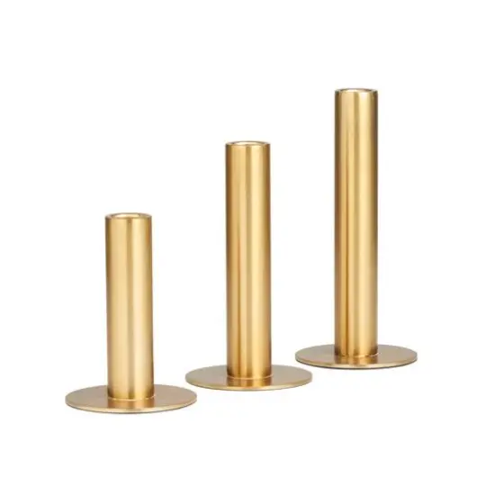 Gold Stainless Steel Slim Minimalistic Taper Candle Holder with Rounded Base Set {1}
