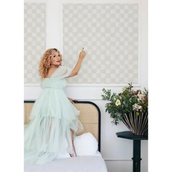 RoomMates Mr. Kate Tess Watercolor Soft Checker Peel & Stick Wallpaper Cream {8}